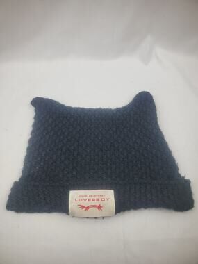 Charles Jeffrey Loverboy Black Wool Knit Beanie Hat Cap with Logo